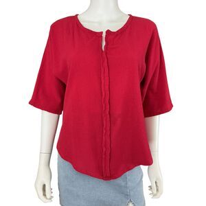 Oh My Gauze! Top Womens Size 1 S/M Red Short Sleeve Split Neck Cotton Asymmetric